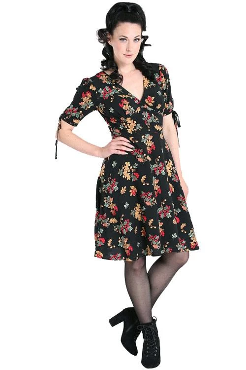 Clothing Hell Bunny Aurelia Mid Dress Autumn Fall Acorn Print 1 Clothing Hell Bunny Aurelia Mid Dress Autumn Fall Acorn Print
