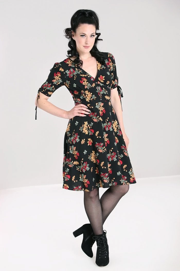 Clothing Hell Bunny Aurelia Mid Dress Autumn Fall Acorn Print 3 Clothing Hell Bunny Aurelia Mid Dress Autumn Fall Acorn Print