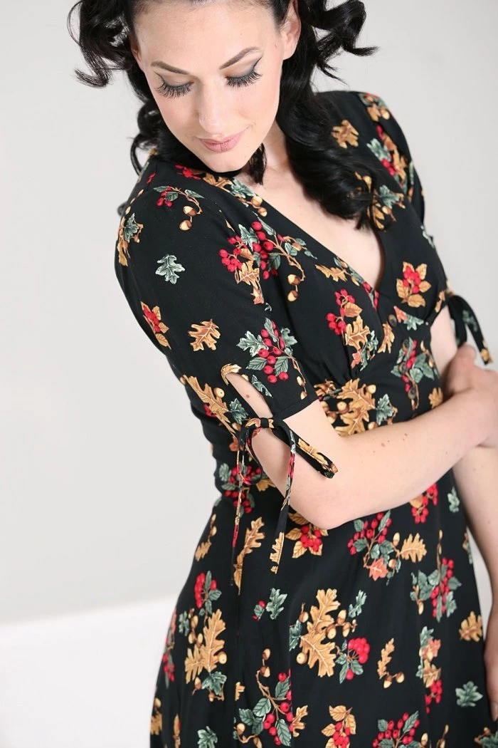 Clothing Hell Bunny Aurelia Mid Dress Autumn Fall Acorn Print 4 Clothing Hell Bunny Aurelia Mid Dress Autumn Fall Acorn Print