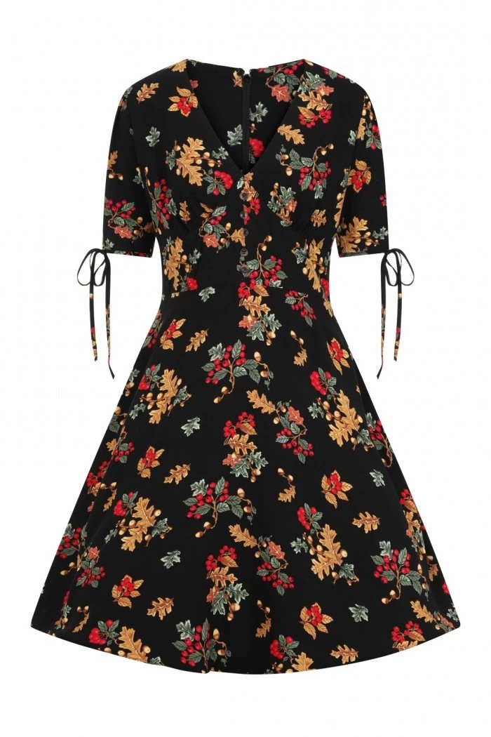 Clothing Hell Bunny Aurelia Mid Dress Autumn Fall Acorn Print 6 Clothing Hell Bunny Aurelia Mid Dress Autumn Fall Acorn Print