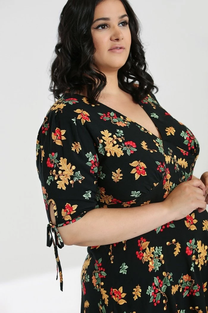 Clothing Hell Bunny Aurelia Mid Dress Autumn Fall Acorn Print 12 Clothing Hell Bunny Aurelia Mid Dress Autumn Fall Acorn Print