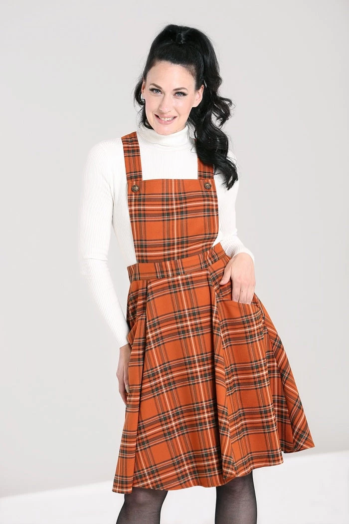 Hell Bunny Tawny Pinafore Dress Rich Brown Tartan 6 Hell Bunny Tawny Pinafore Dress Rich Brown Tartan