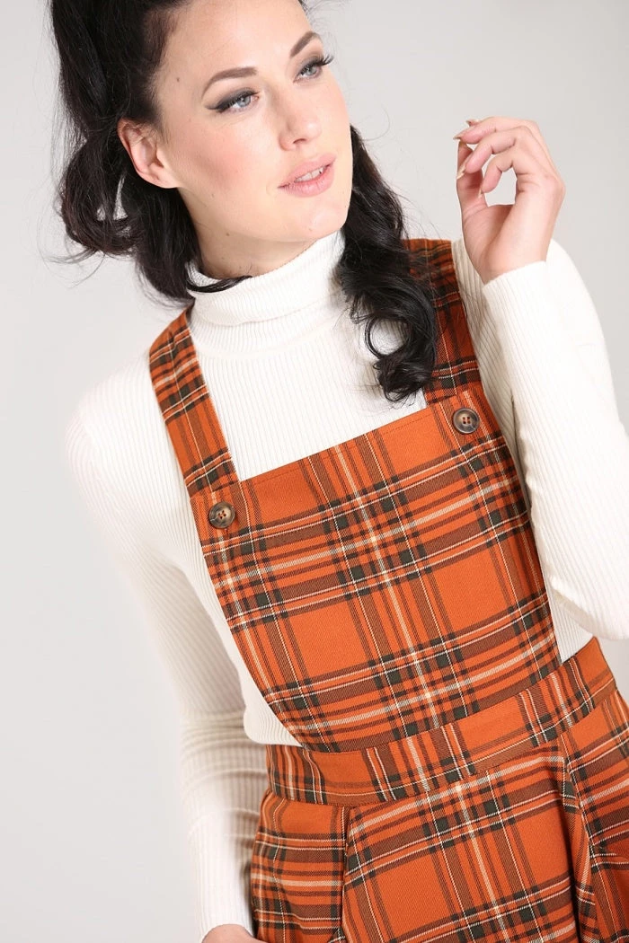 Hell Bunny Tawny Pinafore Dress Rich Brown Tartan 7 Hell Bunny Tawny Pinafore Dress Rich Brown Tartan