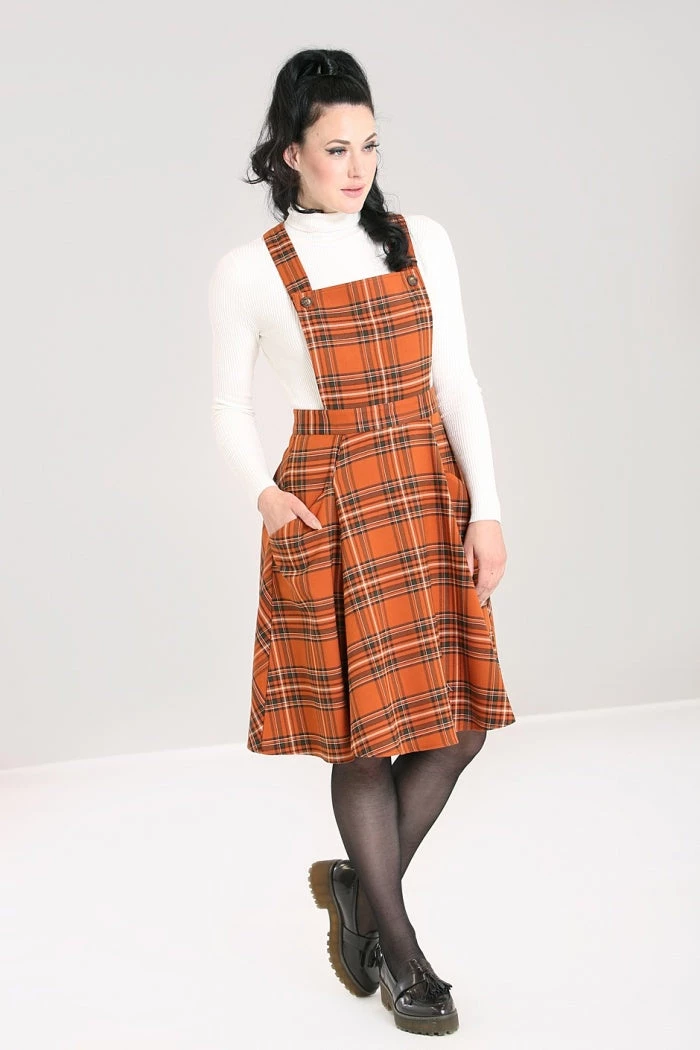 Hell Bunny Tawny Pinafore Dress Rich Brown Tartan 8 Hell Bunny Tawny Pinafore Dress Rich Brown Tartan