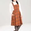 Hell Bunny Tawny Pinafore Dress Rich Brown Tartan