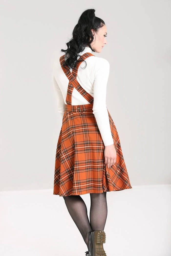Hell Bunny Tawny Pinafore Dress Rich Brown Tartan 9 Hell Bunny Tawny Pinafore Dress Rich Brown Tartan