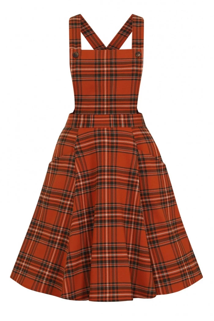 Hell Bunny Tawny Pinafore Dress Rich Brown Tartan 10 Hell Bunny Tawny Pinafore Dress Rich Brown Tartan