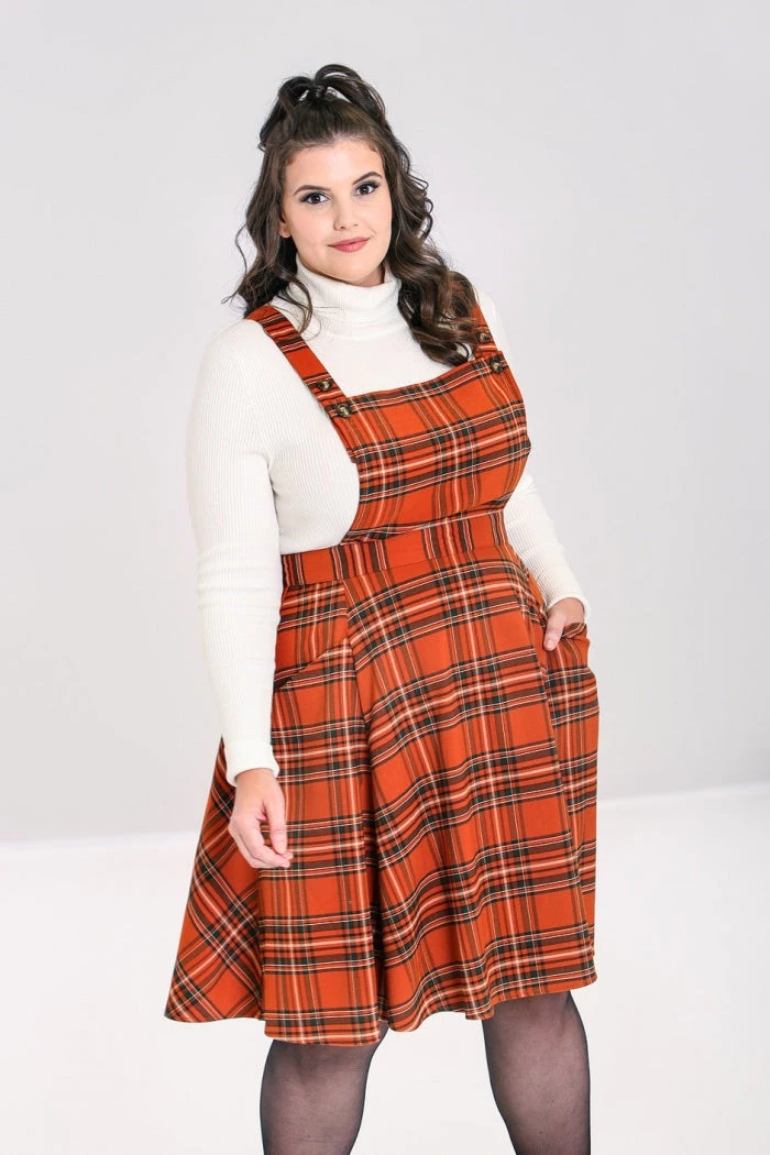Hell Bunny Tawny Pinafore Dress Rich Brown Tartan 2 Hell Bunny Tawny Pinafore Dress Rich Brown Tartan