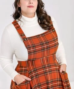 Hell Bunny Tawny Pinafore Dress Rich Brown Tartan 16 Hell Bunny Tawny Pinafore Dress Rich Brown Tartan