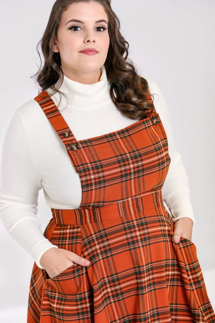 Hell Bunny Tawny Pinafore Dress Rich Brown Tartan 3 Hell Bunny Tawny Pinafore Dress Rich Brown Tartan
