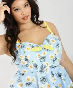 New Arrivals And Restocks Hell Bunny Daisy Mid Dress Floral Light Blue