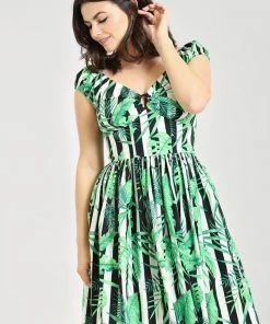 Hell Bunny Solana Mid Dress Striped And Tropical Leaves 15 Hell Bunny Solana Mid Dress Striped And Tropical Leaves