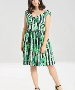 Hell Bunny Solana Mid Dress Striped And Tropical Leaves 17 Hell Bunny Solana Mid Dress Striped And Tropical Leaves