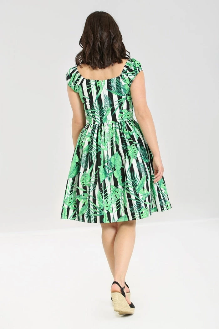 Hell Bunny Solana Mid Dress Striped And Tropical Leaves 9 Hell Bunny Solana Mid Dress Striped And Tropical Leaves