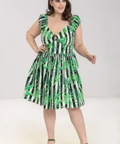 Hell Bunny Solana Mid Dress Striped And Tropical Leaves 12 Hell Bunny Solana Mid Dress Striped And Tropical Leaves