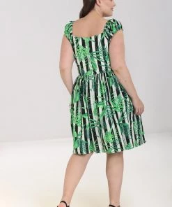 Hell Bunny Solana Mid Dress Striped And Tropical Leaves 14 Hell Bunny Solana Mid Dress Striped And Tropical Leaves