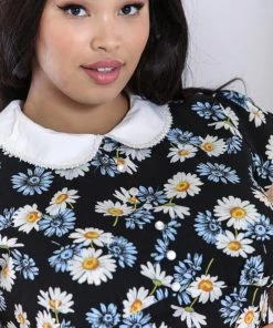 Hell Bunny Daisy Mini Dress Floral Black With Detailed Collar New Arrivals And Restocks