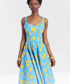 Hell Bunny Valencia 50's Dress Orange Print On Blue 18 Hell Bunny Valencia 50's Dress Orange Print On Blue