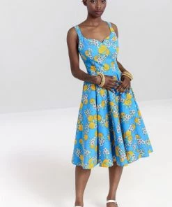 Hell Bunny Valencia 50's Dress Orange Print On Blue 20 Hell Bunny Valencia 50's Dress Orange Print On Blue