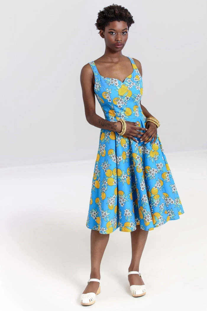 Hell Bunny Valencia 50's Dress Orange Print On Blue 8 Hell Bunny Valencia 50's Dress Orange Print On Blue