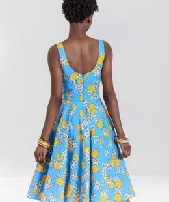 Hell Bunny Valencia 50's Dress Orange Print On Blue 21 Hell Bunny Valencia 50's Dress Orange Print On Blue