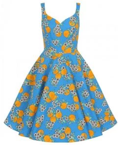 Hell Bunny Valencia 50's Dress Orange Print On Blue 22 Hell Bunny Valencia 50's Dress Orange Print On Blue