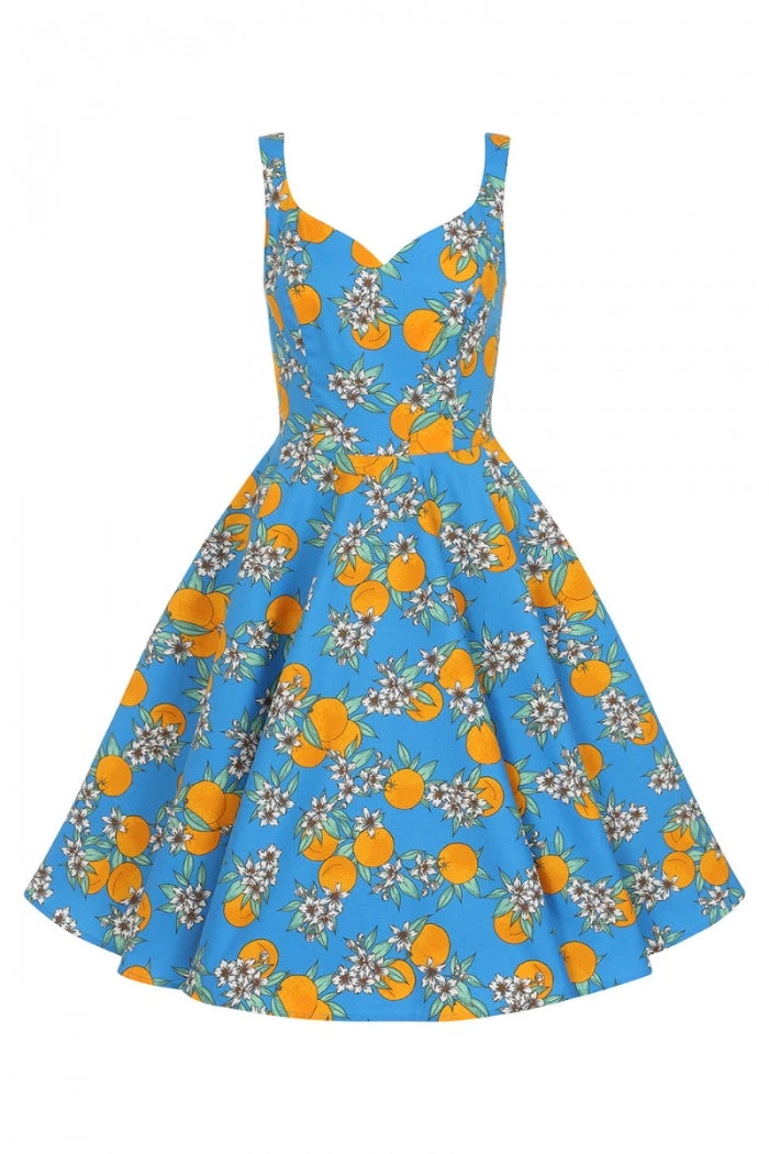 Hell Bunny Valencia 50's Dress Orange Print On Blue 10 Hell Bunny Valencia 50's Dress Orange Print On Blue