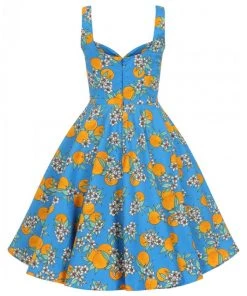 Hell Bunny Valencia 50's Dress Orange Print On Blue 23 Hell Bunny Valencia 50's Dress Orange Print On Blue