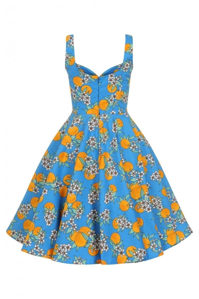 Hell Bunny Valencia 50's Dress Orange Print On Blue 11 Hell Bunny Valencia 50's Dress Orange Print On Blue