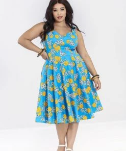 Hell Bunny Valencia 50's Dress Orange Print On Blue 16 Hell Bunny Valencia 50's Dress Orange Print On Blue