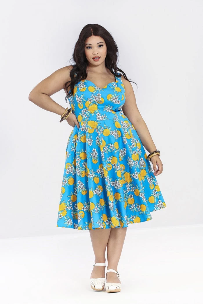 Hell Bunny Valencia 50's Dress Orange Print On Blue 4 Hell Bunny Valencia 50's Dress Orange Print On Blue