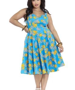 Hell Bunny Valencia 50's Dress Orange Print On Blue