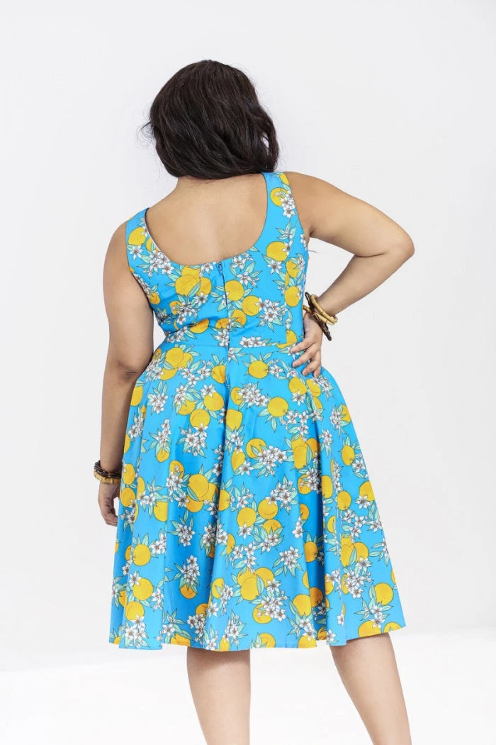 Hell Bunny Valencia 50's Dress Orange Print On Blue 5 Hell Bunny Valencia 50's Dress Orange Print On Blue
