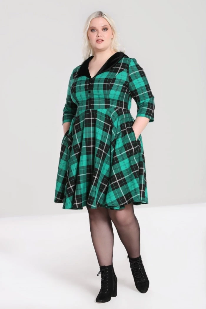 New Arrivals And Restocks Hell Bunny Beryl Mid Dress 3/4 Sleeves Black And Green Tartan 5 New Arrivals And Restocks Hell Bunny Beryl Mid Dress 3/4 Sleeves Black And Green Tartan