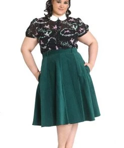 Hell Bunny Jefferson Skirt In Dark Green Clothing