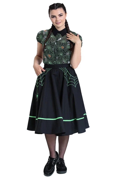 Hell Bunny Miss Muffet 50's Skirt In Black With Green Trims 1 Hell Bunny Miss Muffet 50's Skirt In Black With Green Trims