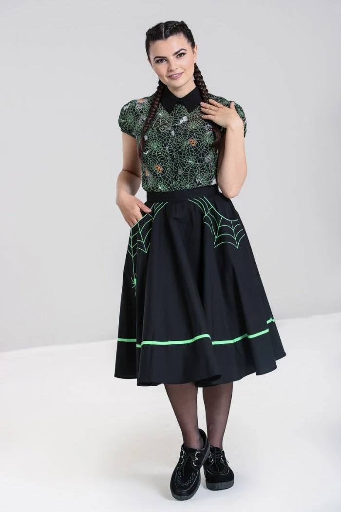 Hell Bunny Miss Muffet 50's Skirt In Black With Green Trims 3 Hell Bunny Miss Muffet 50's Skirt In Black With Green Trims