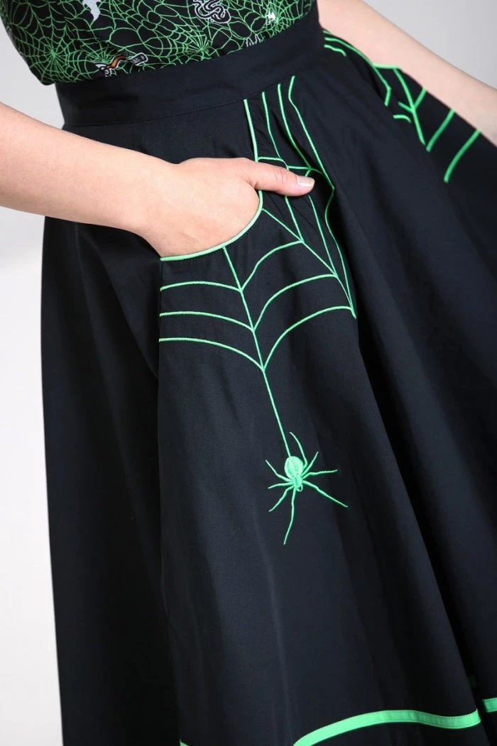 Hell Bunny Miss Muffet 50's Skirt In Black With Green Trims 4 Hell Bunny Miss Muffet 50's Skirt In Black With Green Trims