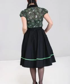 Hell Bunny Miss Muffet 50's Skirt In Black With Green Trims
