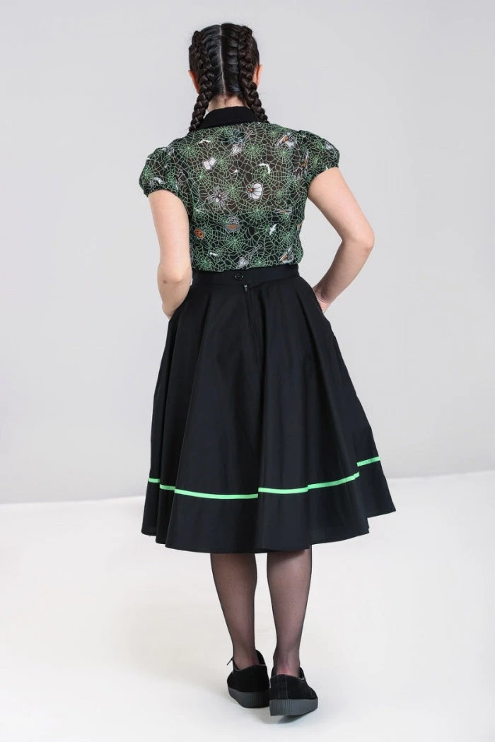 Hell Bunny Miss Muffet 50's Skirt In Black With Green Trims 2 Hell Bunny Miss Muffet 50's Skirt In Black With Green Trims