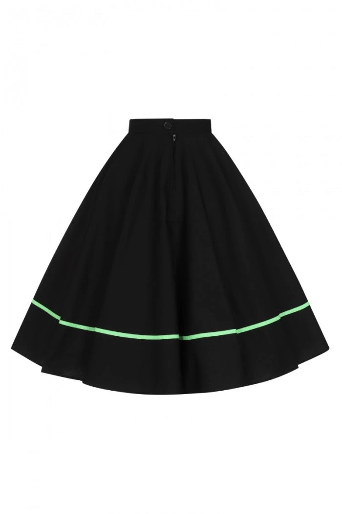 Hell Bunny Miss Muffet 50's Skirt In Black With Green Trims 7 Hell Bunny Miss Muffet 50's Skirt In Black With Green Trims
