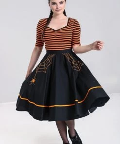 Clothing Hell Bunny Miss Muffet 50's Skirt In Black With Orange Trims 18 Clothing Hell Bunny Miss Muffet 50's Skirt In Black With Orange Trims