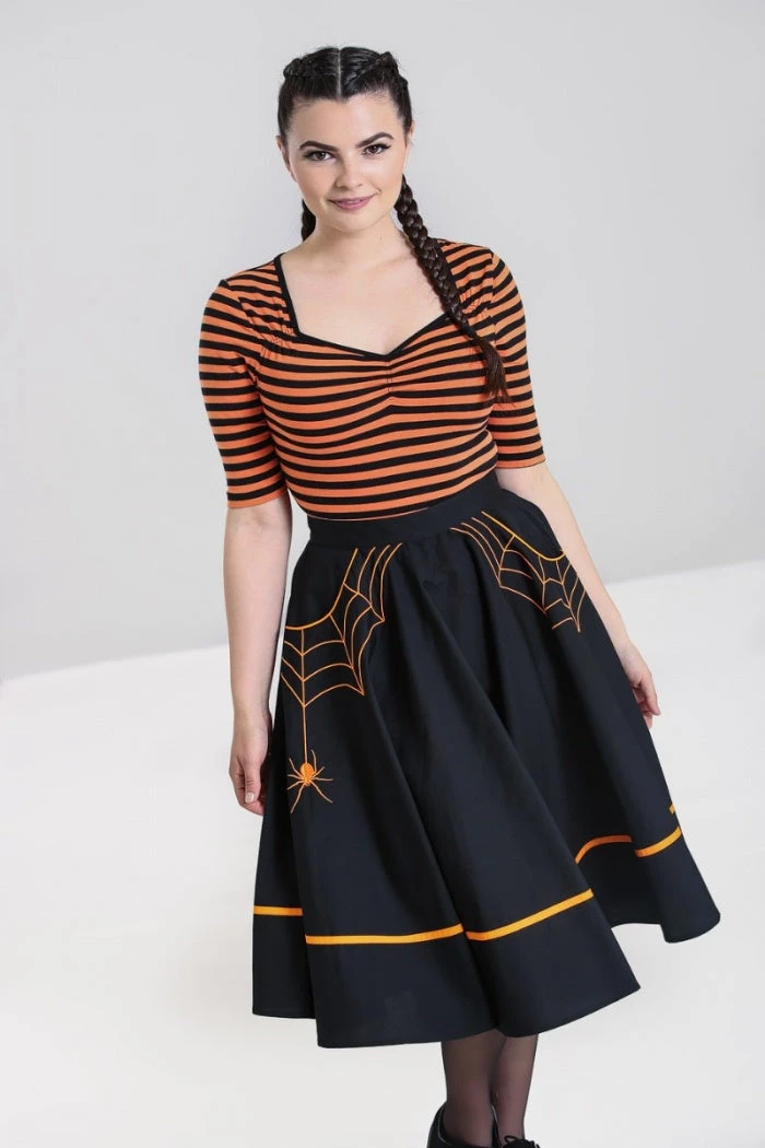 Clothing Hell Bunny Miss Muffet 50's Skirt In Black With Orange Trims 7 Clothing Hell Bunny Miss Muffet 50's Skirt In Black With Orange Trims