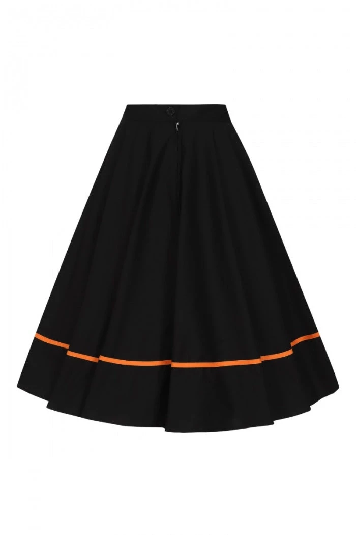Clothing Hell Bunny Miss Muffet 50's Skirt In Black With Orange Trims 11 Clothing Hell Bunny Miss Muffet 50's Skirt In Black With Orange Trims