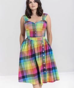 Hell Bunny Lucia 50's Skirt Rainbow Check Tartan New Arrivals And Restocks