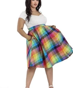 Hell Bunny Lucia 50's Skirt Rainbow Check Tartan New Arrivals And Restocks