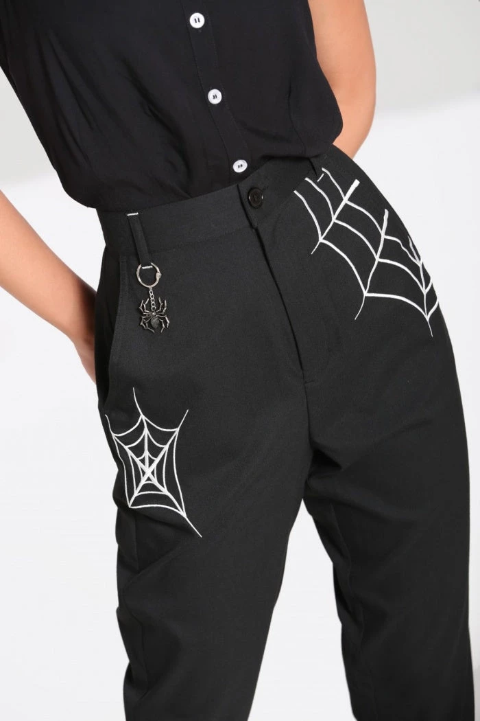 Hell Bunny Miss Muffet Trousers With Spider Embroidery And Details 4 Hell Bunny Miss Muffet Trousers With Spider Embroidery And Details