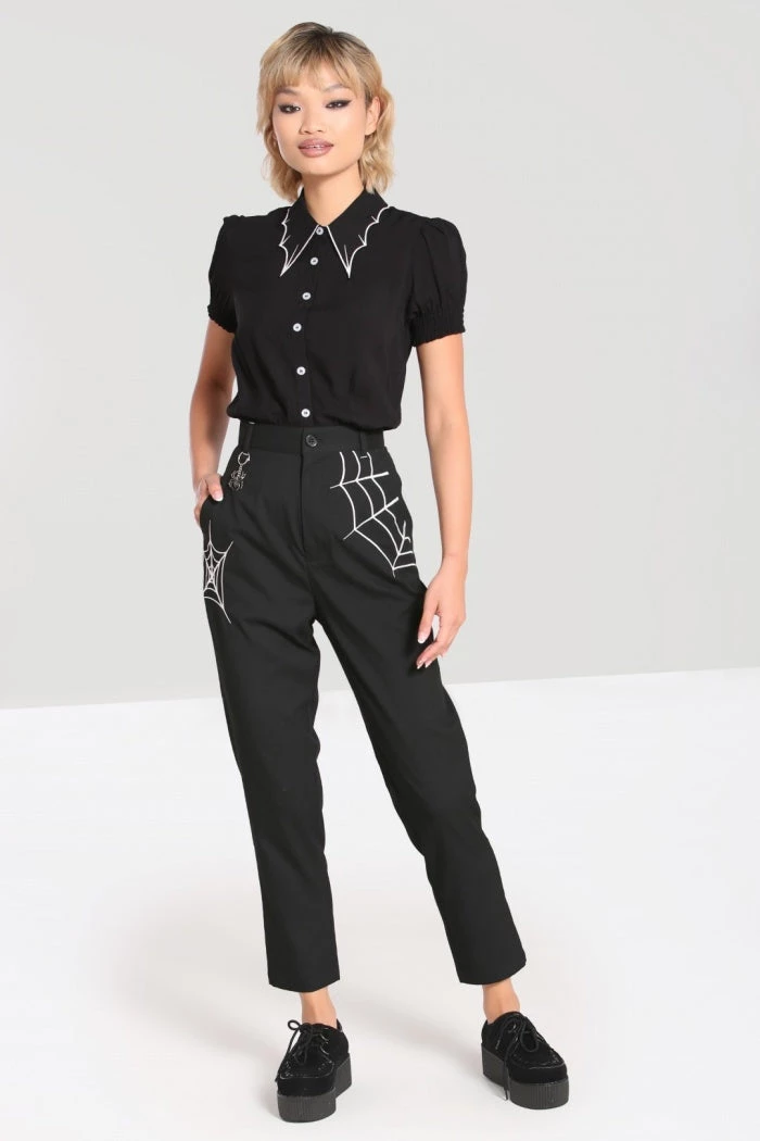 Hell Bunny Miss Muffet Trousers With Spider Embroidery And Details 5 Hell Bunny Miss Muffet Trousers With Spider Embroidery And Details