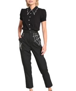 Hell Bunny Miss Muffet Trousers With Spider Embroidery And Details
