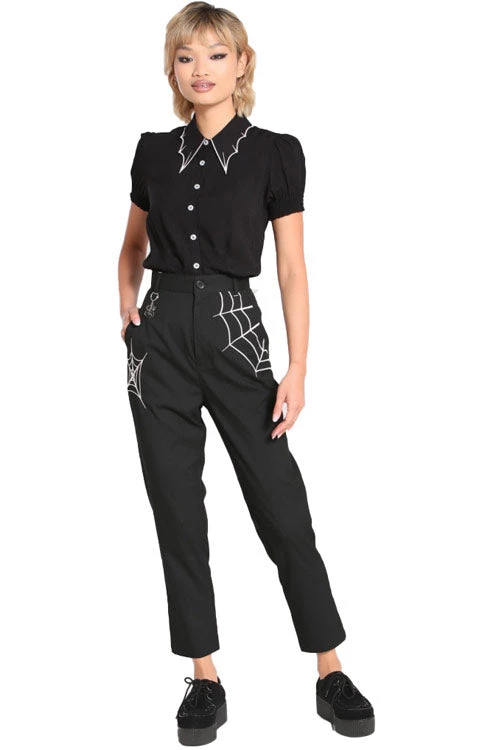 Hell Bunny Miss Muffet Trousers With Spider Embroidery And Details 1 Hell Bunny Miss Muffet Trousers With Spider Embroidery And Details